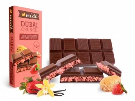 čokoláda Mixit Dubajská s jahodovou náplní 70g